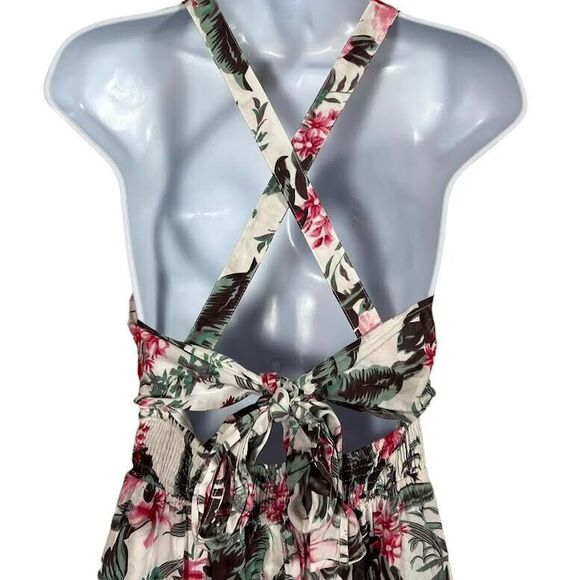 Sim & Sam Womens Pink/Gray/Green Tropical Smocked Lined V-Neck Maxi Dres… - Picture 9 of 14